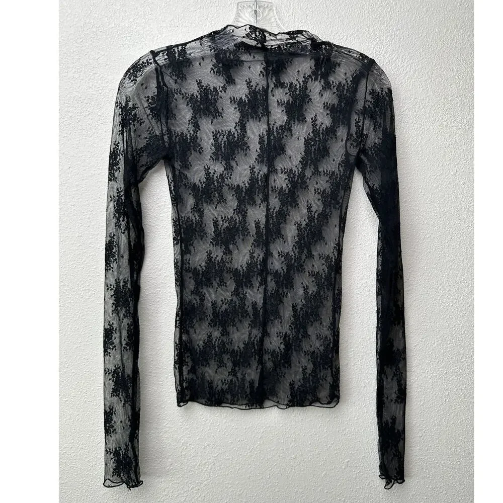 Free People Lady Lux Black Sheer Lace Floral Top XS - Picture 4 of 9